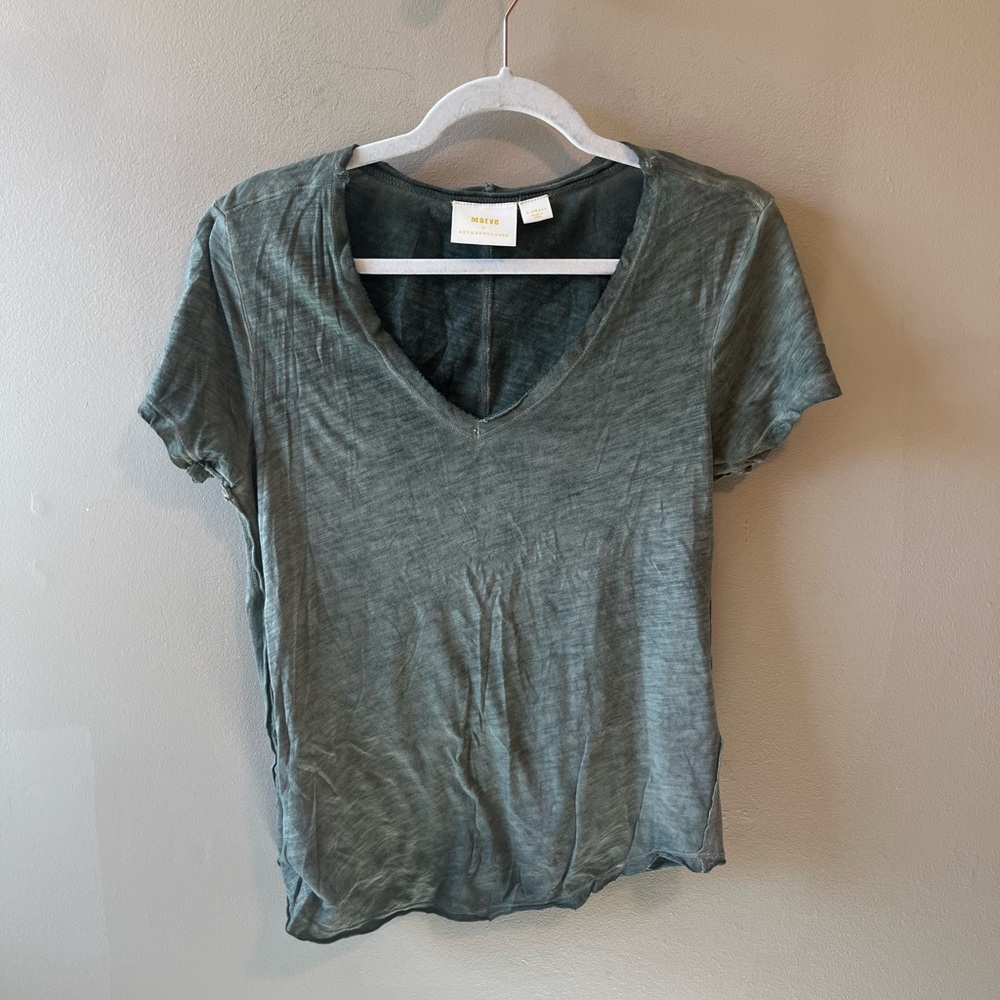 Anthropologie Maeve green burnout raw hem tee XS